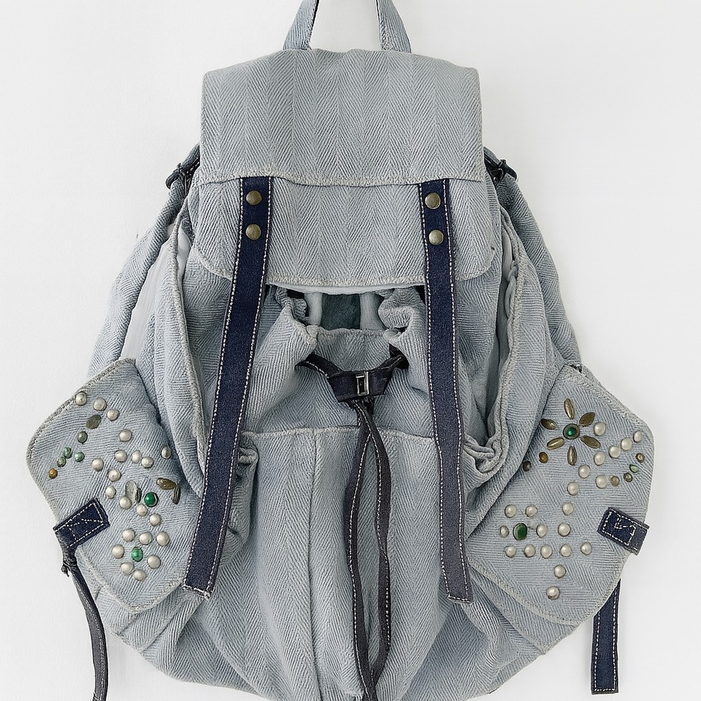 URBAN OUTFITTERS By Free People Studded Denim Washed Backpack Jean Suede Bag